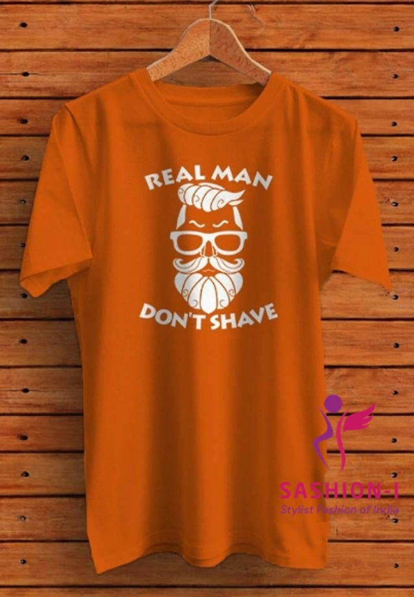 Trendy Realman Printed Cotton Mustard Round Neck T-shirt For Men - Mustard